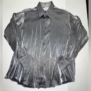Raffinati Men’s Y2K Fashion Shirt Size XL5 17–17.5 34–35 Sleeve Metallic Silver